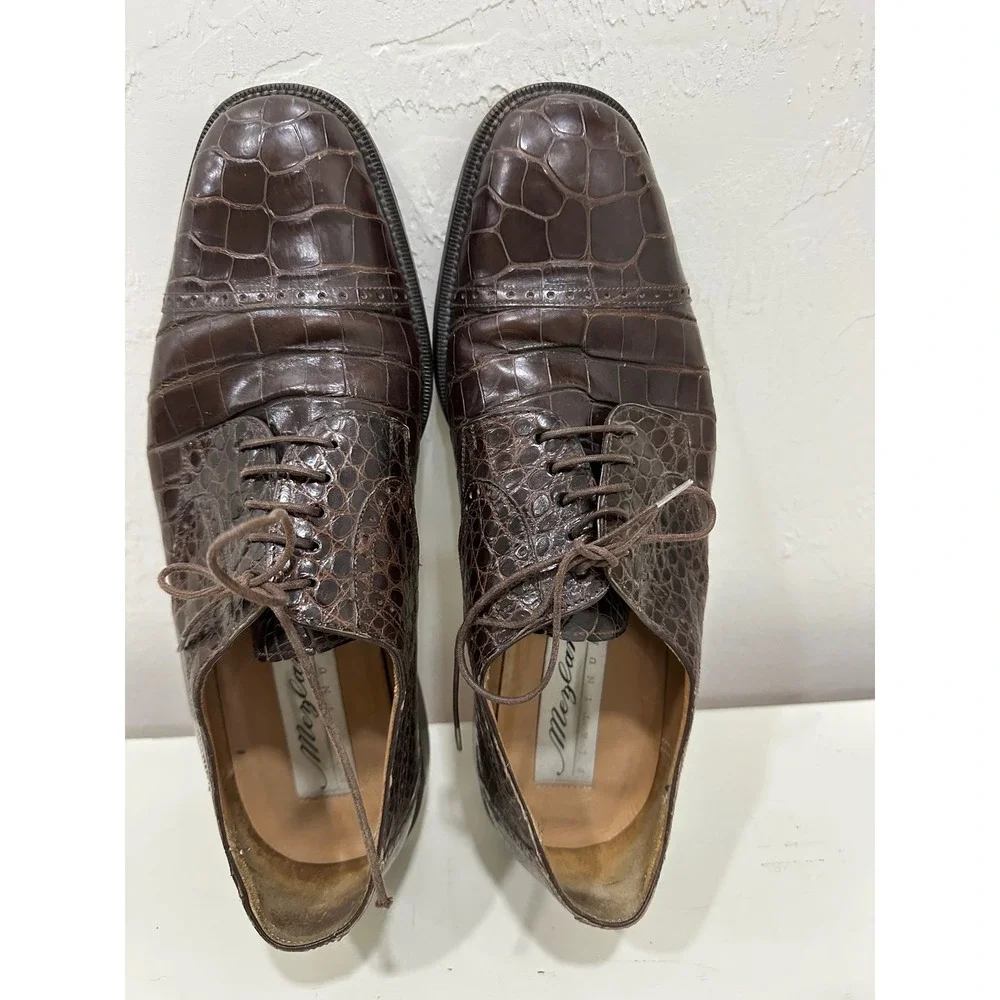 Mezlan Platinum Men 9.5 M Brown Genuine Alligator Crocodile Skin Oxford Shoes